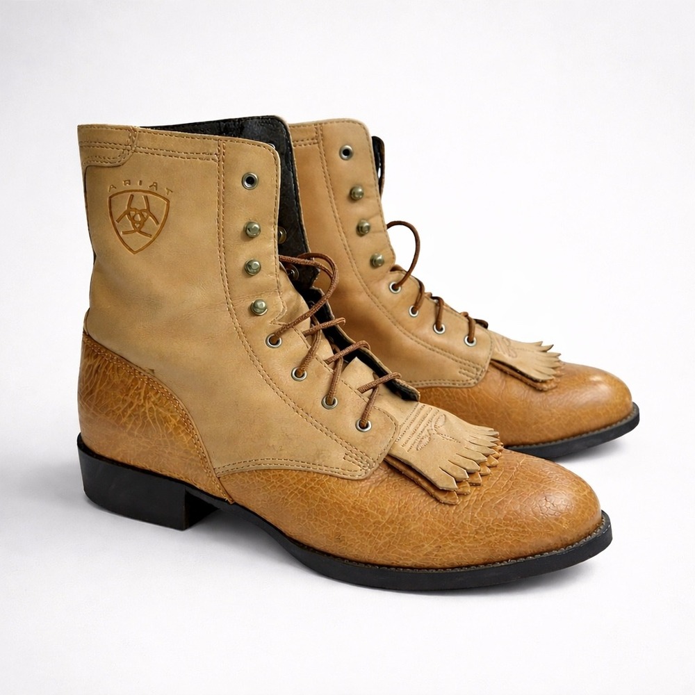 Ariat Heritage Lacer Boots Womens 9B Tan Leather Lace Up Kiltie Equestrian Boots
